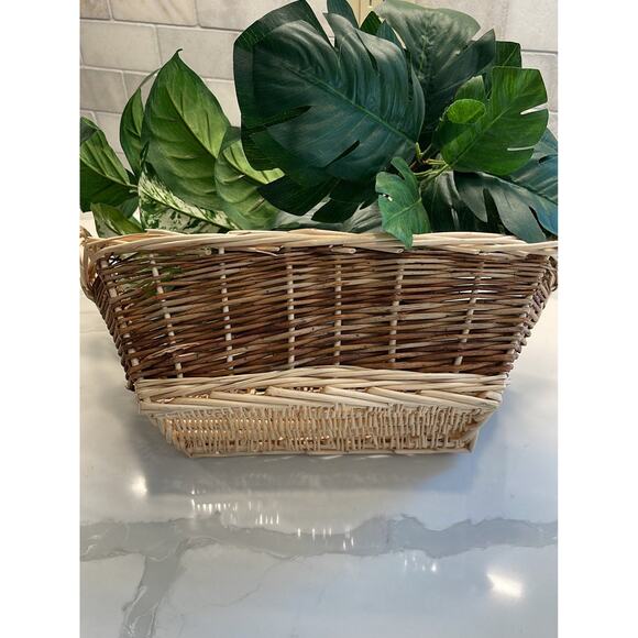 Wicker Basket with Handles Brown and Tan Rectangle - Picture 3 of 5